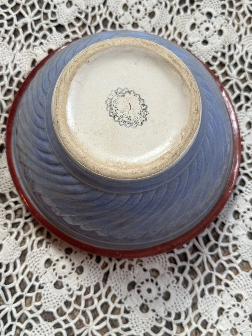 Blue Ceramic Mixing Bowl with Red Trim - Classic Kitchen Serveware